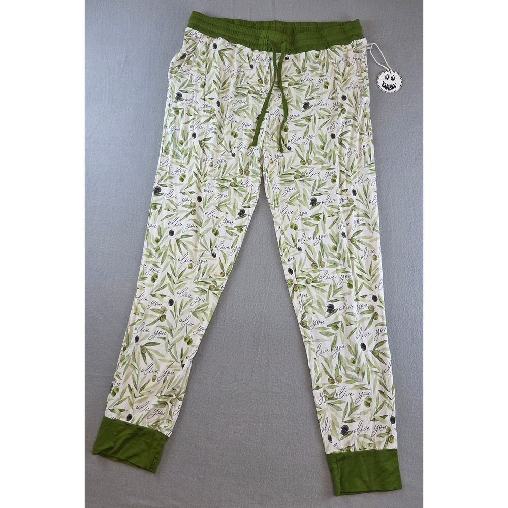 New Bamboo Olive You Pajama Jogger Pants Sleepwear Botanical Print Lounge XXL